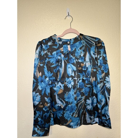 Cupio Blush Blue Multicolor Floral Print Long Sleeve Women’s Blouse Size Small - Picture 14 of 16